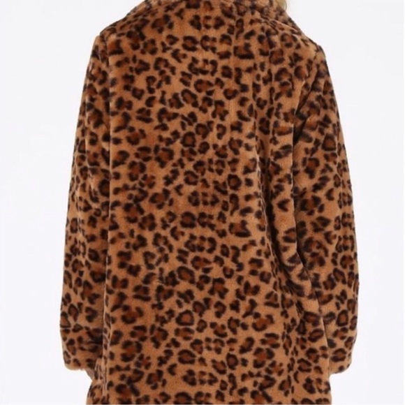 Faux Fur Fully Lined Leopard Print Coat w Notched Collar & Hand Pockets XL - Picture 7 of 9
